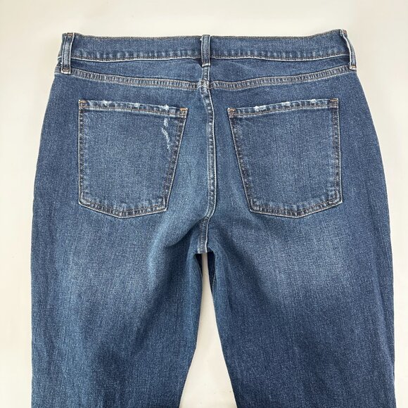 Old Navy Mid Rise Boyfriend Distressed Women's size 12 Dark Wash Blue Denim Jean - Picture 5 of 5